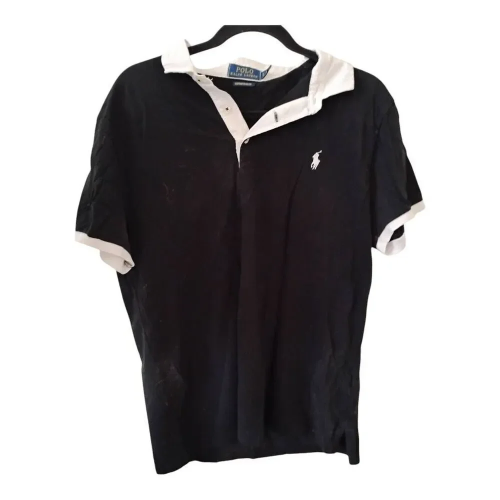 Men's Ralph Lauren Black White Collar Logo Shirt‎ Size Large